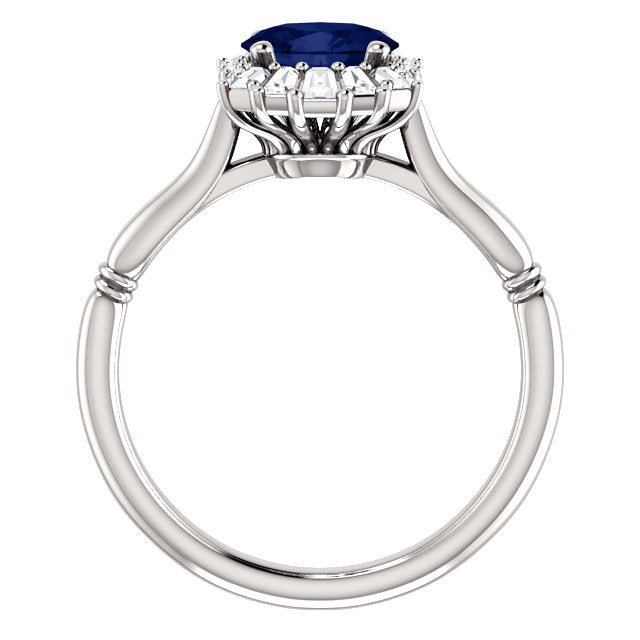 Vintage Style Blue Sapphire and Diamond Baguette Engagement Ring ...